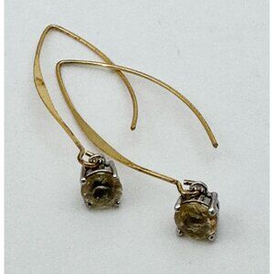 10k Yellow Gold Post w/Sterling Silver Yellow Citrine Stone Dangle Earrings